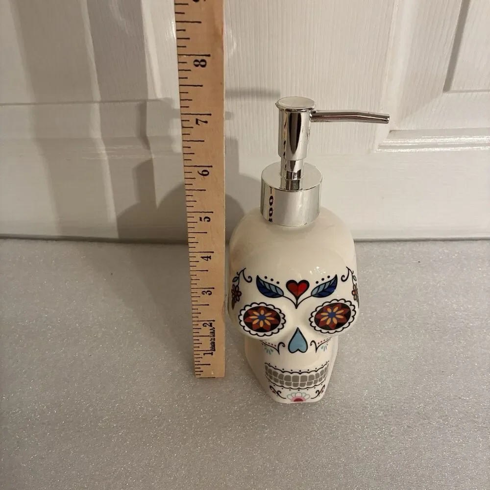 Day Of The Dead Soap Or Lotion Pump. White With Printed Face. 7” Including Pump